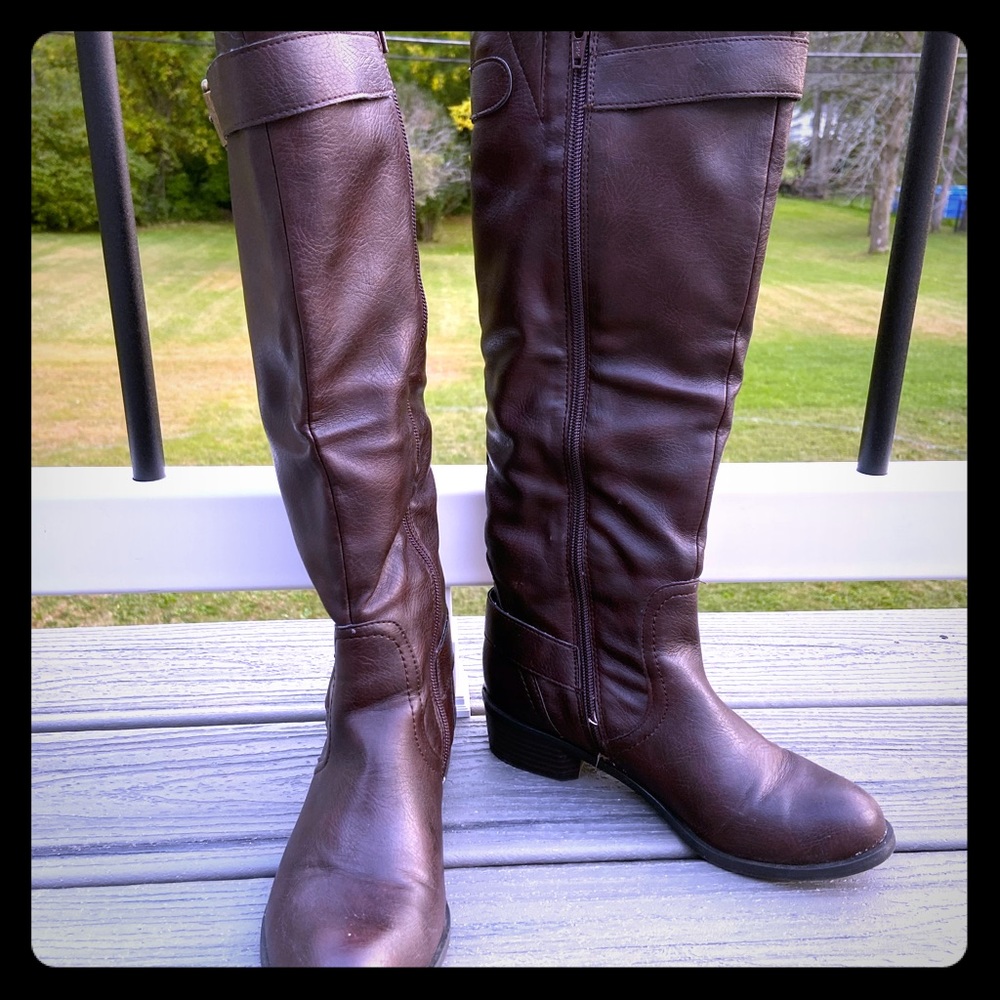 Style & Co brown boots, strap, buckles womens 7